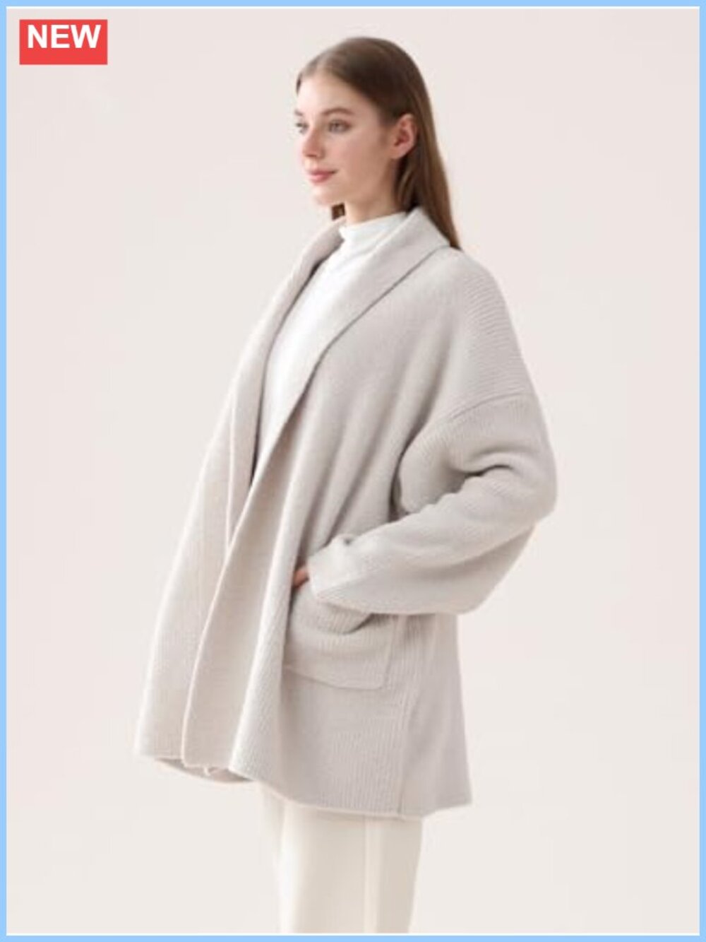 Oversized Ribbed Knit Open Front Cardigan with Pockets - Picture 3 of 6